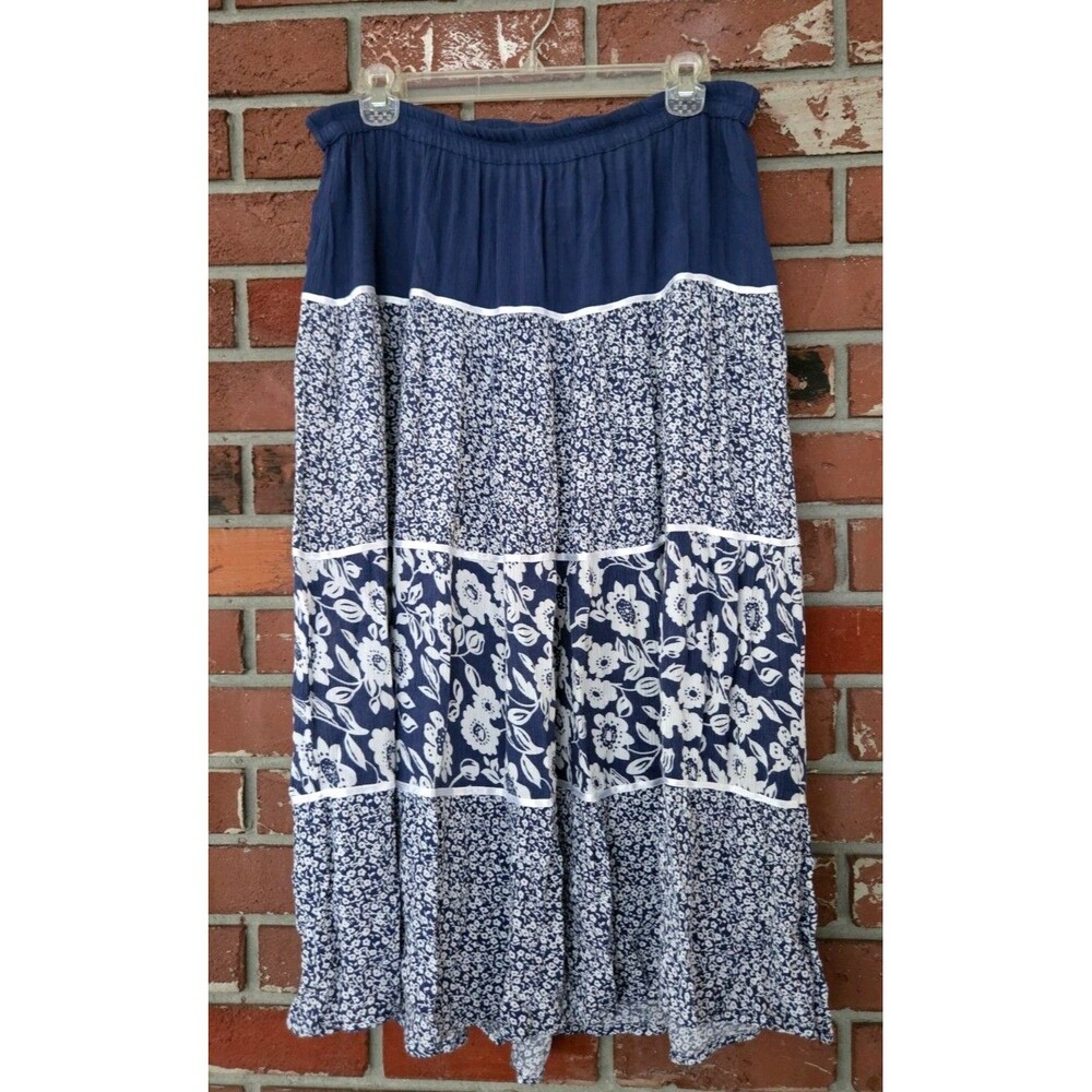 Cathy Daniels Women's Boho Peasant Long Floral Tiered Flowy Skirt Large